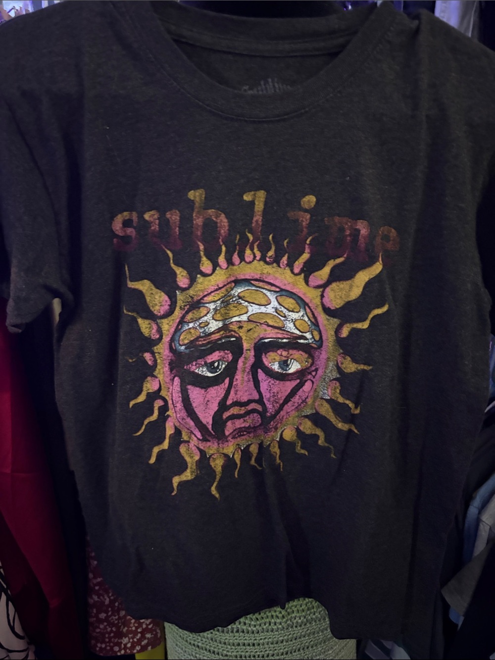 Black Kids' Short-Sleeve Tee with Pink & Gold Sun Graphic
